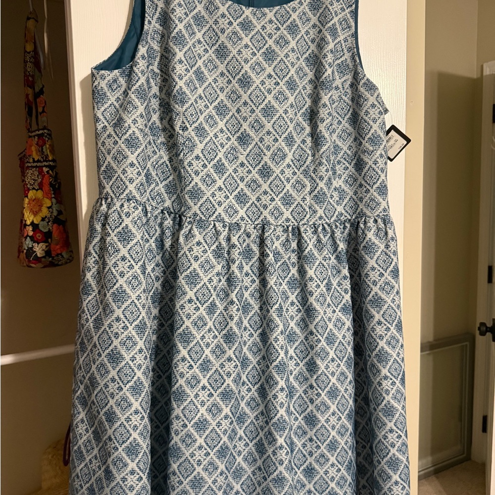 Halogen Blue and White Geometric Casual Dress